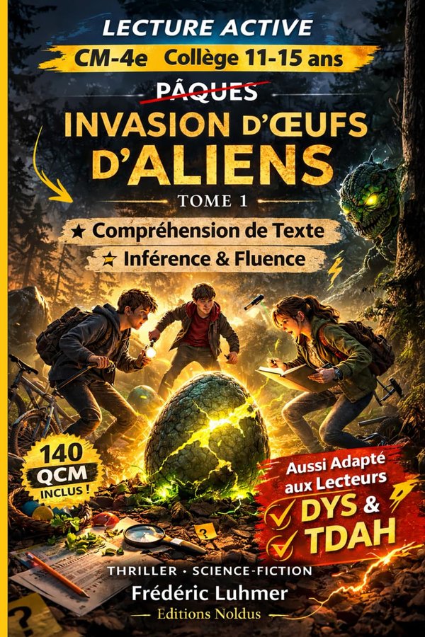 Thriller Science-Fiction Compréhension de Texte Inférence Fluence - LECTURE ACTIVE CM2 6e 5e 4e Collège 11 12 13 14 15 ans: Invasion d' oeufs d' aliens - Accessible aux Lecteurs DYS dyslexiques et TDA TDAH - Frédéric Luhmer | Livr'ToK