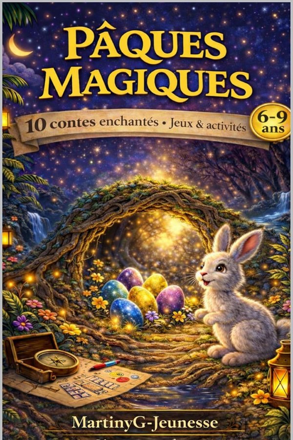 Livre enfant 6 7 8 9 ans - Histoire du soir -Pâques magiques  10 Contes, Jeux et oeufs enchantés - 10 contes merveilleux et activités créatives  – Une aventure magique avec Lino, Maé et le lapin gardien - MartinyG Jeunesse | Livr'ToK